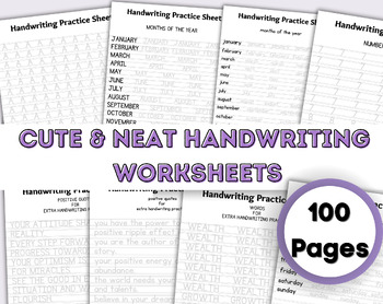Preview of 100 Page Neat Hand Writing Workbook| Practice Sheet Guide | Letters, Words