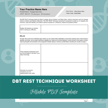 Preview of DBT REST Technique Worksheet | Fillable PDF Template