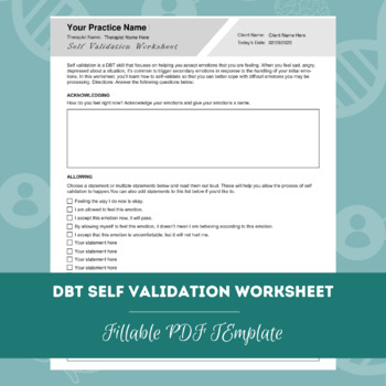 DBT Self Validation Worksheet Editable / Fillable PDF Template