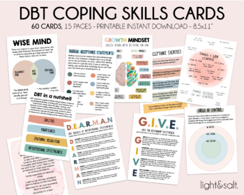 Preview of DBT coping skill cards, Calming corner, Dialectics therapy, zones of regulation