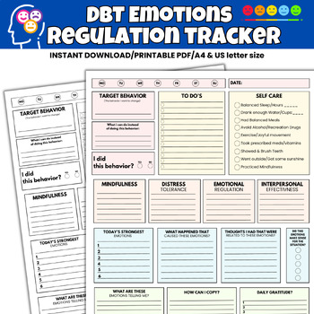 Preview of DBT emotion Regulation Tracker | Regulation Worksheets | DBT Worksheets