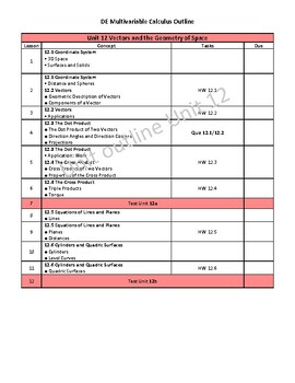 Preview of DE Multi: Unit 12 Vectors and the Geometry of Space