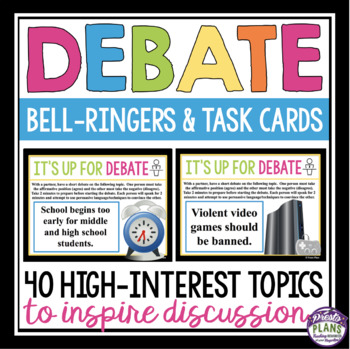 Preview of Debate Topics Bell Ringers Presentation Slides and Debate Task Cards Activity