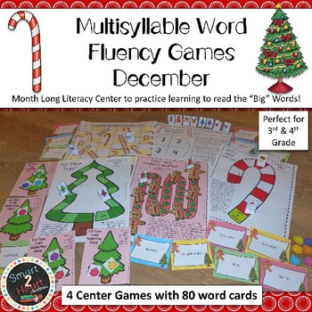 Preview of DECEMBER Multisyllabic Games Word Fluency Literacy Center Big Words Pack