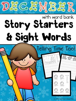 Preview of DECEMBER MATH & WRITING - Telling Time and Journal Prompts with Word Bank