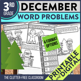DECEMBER WORD PROBLEMS Math 3rd Grade Third Activities Wor
