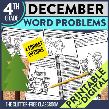 Preview of DECEMBER WORD PROBLEMS Math 4th Grade Fourth Activities Worksheets Centers