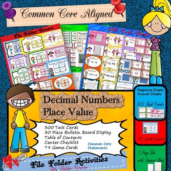 Preview of DECIMAL NUMBERS {300 TASK CARDS, 3 GAMES, BULLETIN BOARD DISPLAY} COMMON CORE