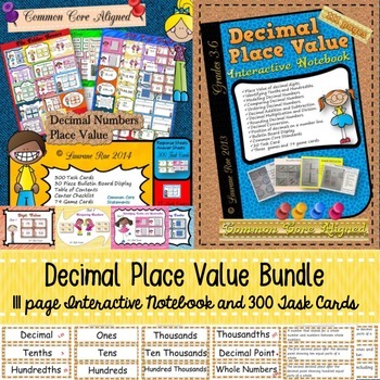 Preview of DECIMAL PLACE VALUE BUNDLE {111 PAGE INTERACTIVE NOTEBOOK AND 300 TASK CARDS}