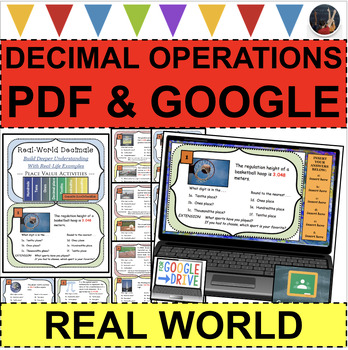 Preview of DECIMAL PLACE VALUE Real World Task Cards Rounding (PDF & GOOGLE SLIDES)