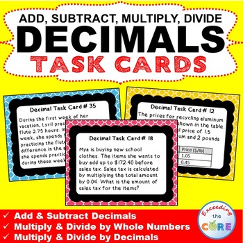 Preview of DECIMAL OPERATIONS Word Problems - Task Cards {40 Cards}