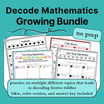 Preview of DECODE MATHEMATICS Solve the RIDDLE Practice {GROWING BUNDLE}
