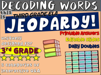 Preview of DECODING WORDS - Third Grade ELA JEOPARDY! handouts & Interactive PPT Gameboard