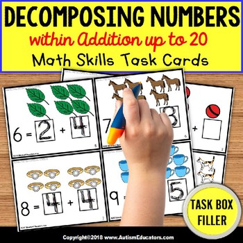 Preview of DECOMPOSING NUMBERS Task Cards TASK BOX FILLER - Special Education Resource