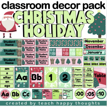 Preview of DECOR Class CHRISTMAS HOLIDAY WINTER Theme Classroom Pack Bundle EDITABLE