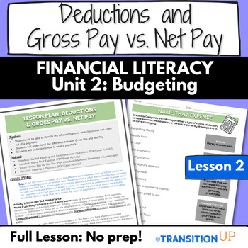 Preview of DEDUCTIONS & GROSS PAY vs NET PAY: Financial Literacy-Worksheets-Activities