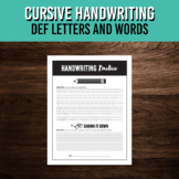 DEF Cursive Lettering Practice | Alphabet Handwriting Prin