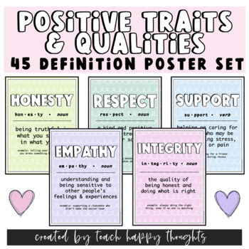 Preview of 62 DEFINITION Posters Character Building Positive Traits & Qualities Poster Set