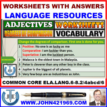 Preview of ADJECTIVES - DEGREES OF COMPARISON - WORKSHEETS WITH ANSWER KEY