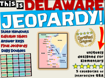Preview of DELAWARE STATE JEOPARDY GAME! handouts, answer keys, interactive game board