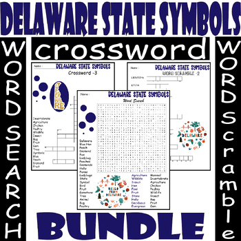 DELAWARE STATE SYMBOLS WORD SEARCH/SCRAMBLE/CROSSWORD BUNDLE PUZZLES