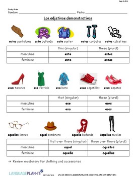 Preview of DEMONSTRATIVE ADJECTIVES AND CLOTHING TEST (SPANISH)