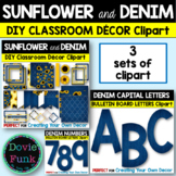 DENIM DIY Classroom Decor and Alphabet Letters Clip Art BUNDLE
