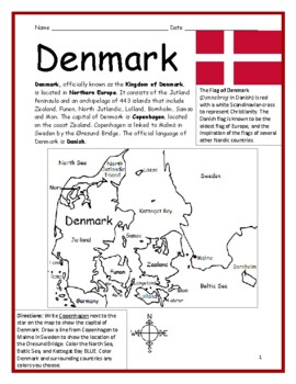 DENMARK - Printable handout with simple map and flag by Interactive ...