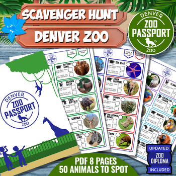 Preview of DENVER ZOO Game Passport Game - SCAVENGER HUNT - ZOO DIPLOMA