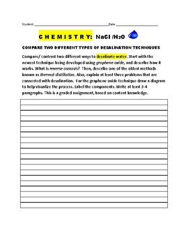 Preview of DESALINATION OF WATER: A RESEARCH ASSIGNMENT: GRS. 7-12, MG, AP CHEM, HS,COLLEGE