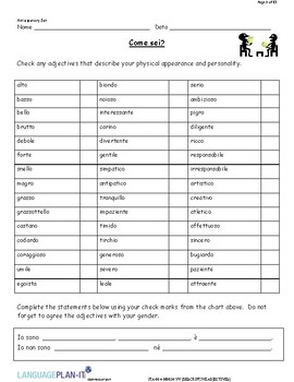 Preview of DESCRIPTIVE ADJECTIVES (ITALIAN)