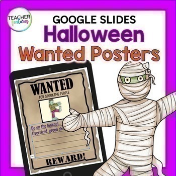 Preview of DESCRIPTIVE WRITING Adjectives & Adverbs HALLOWEEN WANTED POSTERS Google Slides