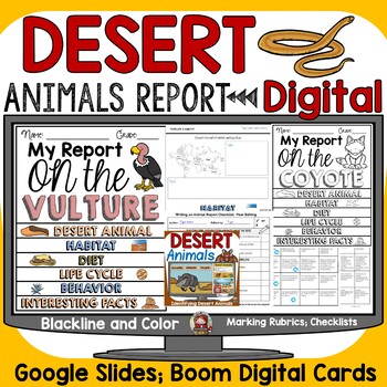 Preview of DESERT ANIMAL REPORT: DIGITAL RESEARCH: GOOGLE CLASSROOM (SLIDES): BOOM CARDS