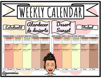 Preview of DESERT SUNSET Weekly Student Calendar *Digital*