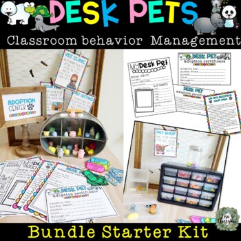 Preview of DESK PET classroom Positive behavior Management Bundle - Fidget Squishy pets