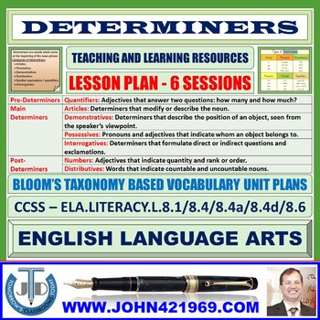 Preview of DETERMINERS: LESSON PLAN AND RESOURCES