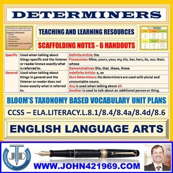 Preview of DETERMINERS: SCAFFOLDING NOTES - 6 HANDOUTS