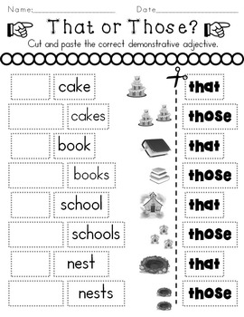 pronouns 1 grade worksheets demonstrative for Demonstratives Scissors TpT  by Paper Rock  Determiners