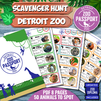 Preview of DETROIT ZOO  Game Passport Game - SCAVENGER HUNT - ZOO DIPLOMA