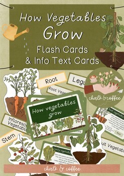 Preview of How Vegetables Grow - Vegetable Types Garden Lesson Infos Cards & Flash Cards