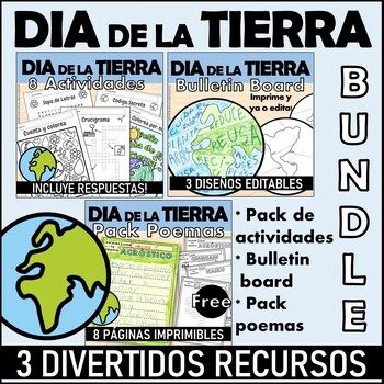 Preview of DIA DE LA TIERRA BUNDLE ESPAÑOL  WRITING PROMPT  CRAFTS BULLETIN BOARD BUNDLE