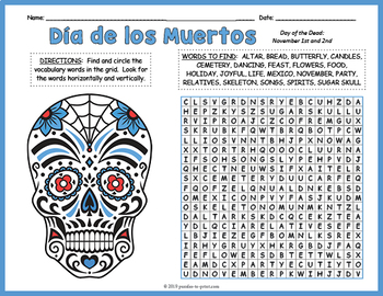 Preview of DIA DE LOS MUERTOS Activity - Day of the Dead Word Search Puzzle Worksheet