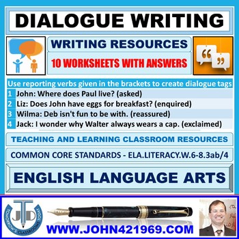 Preview of DIALOGUE WRITING - 10 WORKSHEETS WITH ANSWERS