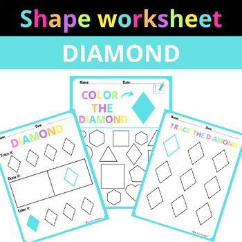 Preview of DIAMON ,Colorful , fun shape worksheets homework ,Find color , draw and trace