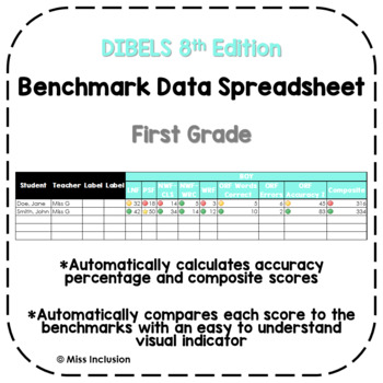 Preview of DIBELS 8 Benchmark Data Spreadsheet with Built-In Formulas - 1st Grade