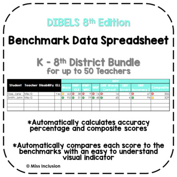 Preview of DIBELS 8 Benchmark Data Spreadsheet with Built-In Formulas - K-8th *DISTRICT*