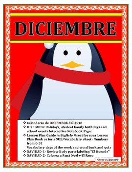 Preview of DICIEMBRE-Spanish Calendar-Days of the Week/Holiday/Navidad-Distance Learning