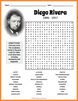 Preview of DIEGO RIVERA Biography Word Search Puzzle Worksheet Activity