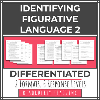 Preview of DIFFERENTIATED Identifying Figurative Language Worksheet 2 | 12 variations