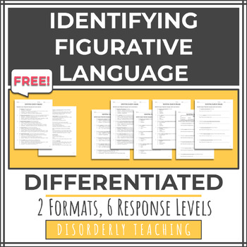 Preview of DIFFERENTIATED Identifying Figurative Language Worksheet Sample | 12 variations